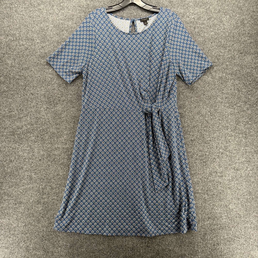 Ann Taylor Dress Womens L Blue Print A-Line Side Tie Sheath Coastal Modest Prep